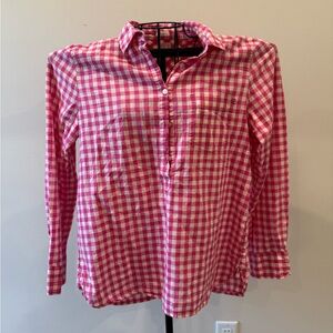 J Crew gingham pink plaid boy fit cotton top Sz Med Button Loose Relaxed Blouse